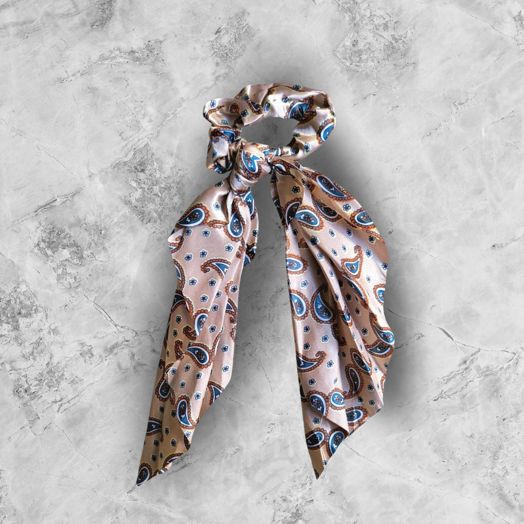 Scrunchie Elástico com Lenço de Seda - Padrão Paisley