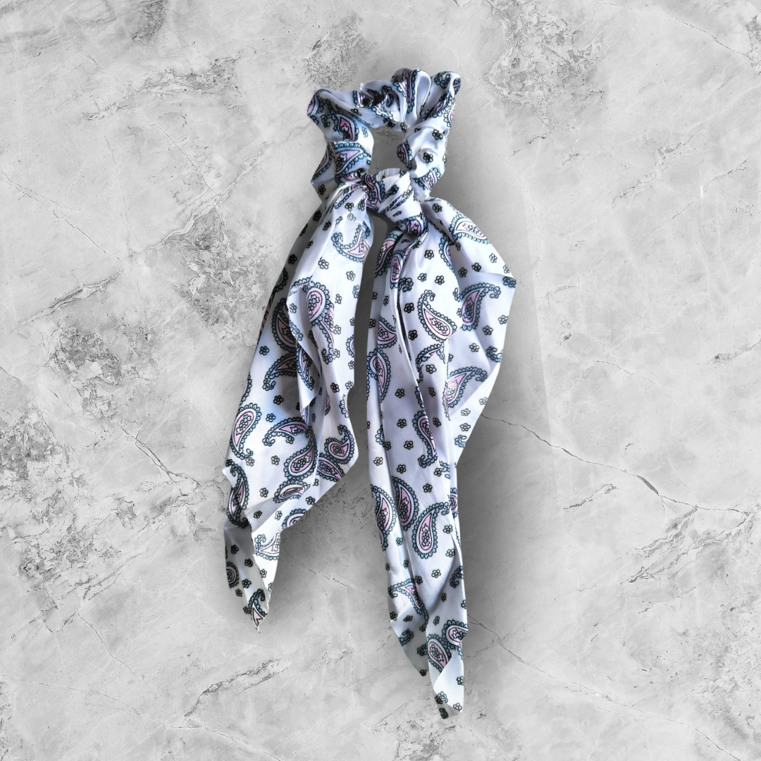 Scrunchie Elástico com Lenço de Seda - Padrão Paisley