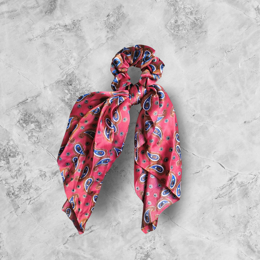 Scrunchie Elástico com Lenço de Seda - Padrão Paisley