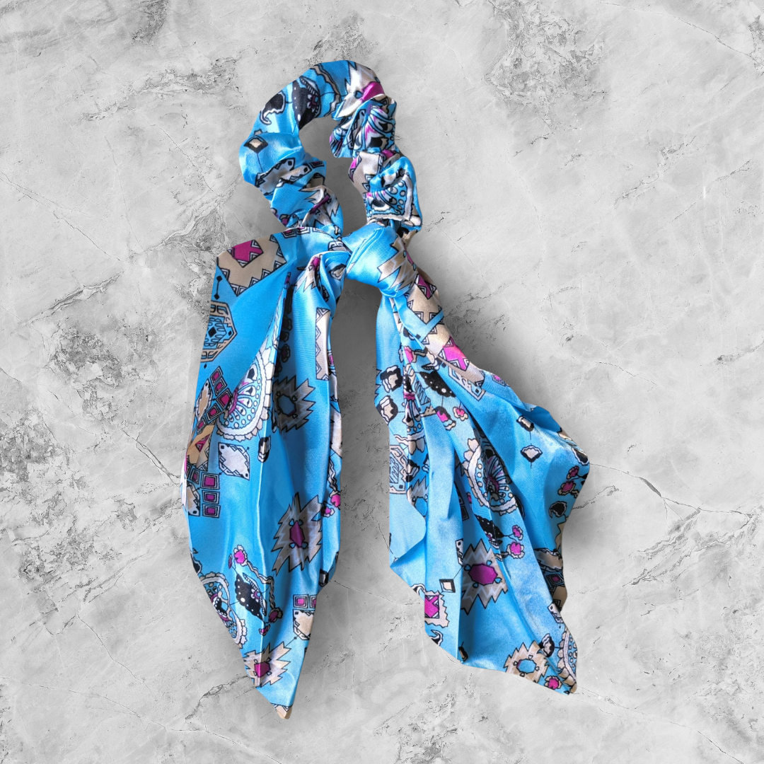 Scrunchie Elástico com Lenço de Seda - Padrão Paisley