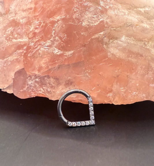 Piercing Argola Gota d’Água com Strass em Titânio Prateado com Fecho Click