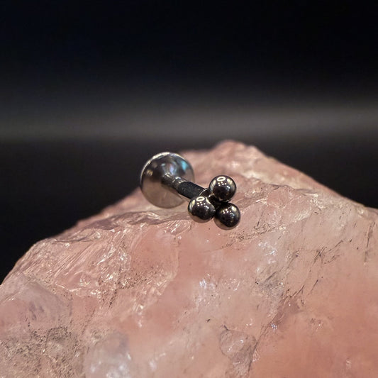 Piercing Topo 3 Bolinhas em Titânio Prateado com Rosca Interna
